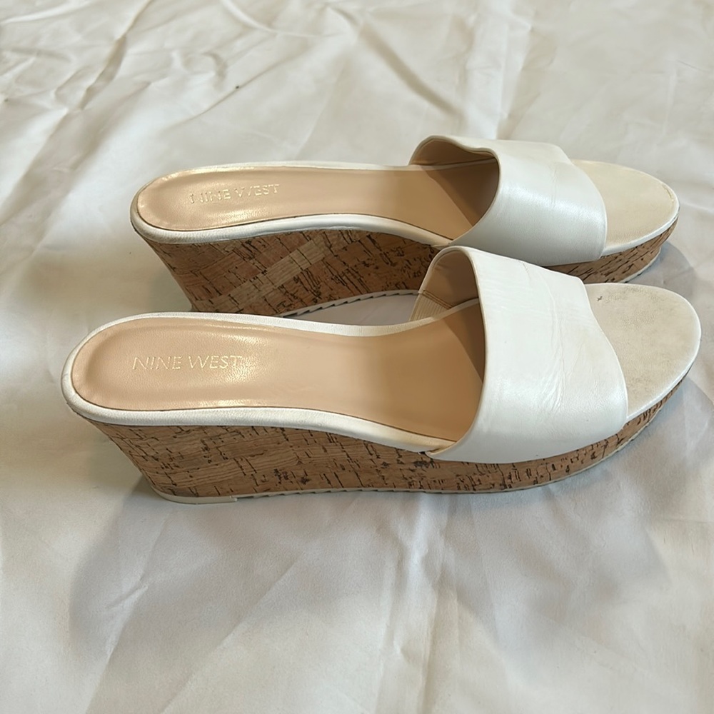 Nine West white slip on sandals